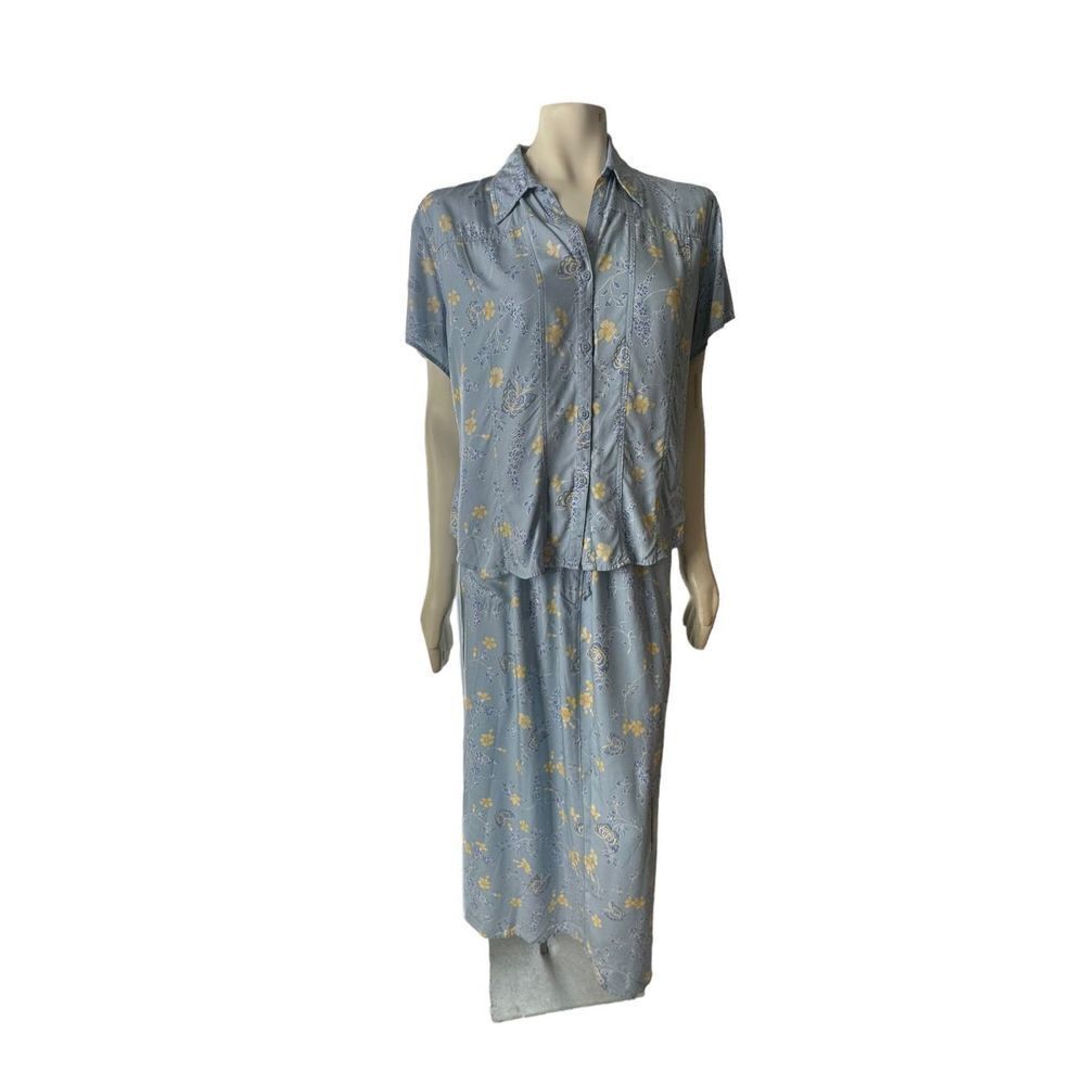 Emma James Women's Blue Floral Print Blouse Size 16P and Skirt Set Size 14  NWT
